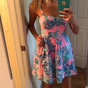 Lilly Pulitzer Ardleigh Barefoot Princess Dress 0 XS Pink + Blue Shells Padding
